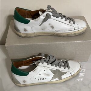 Golden Goose White and Green Sneakers